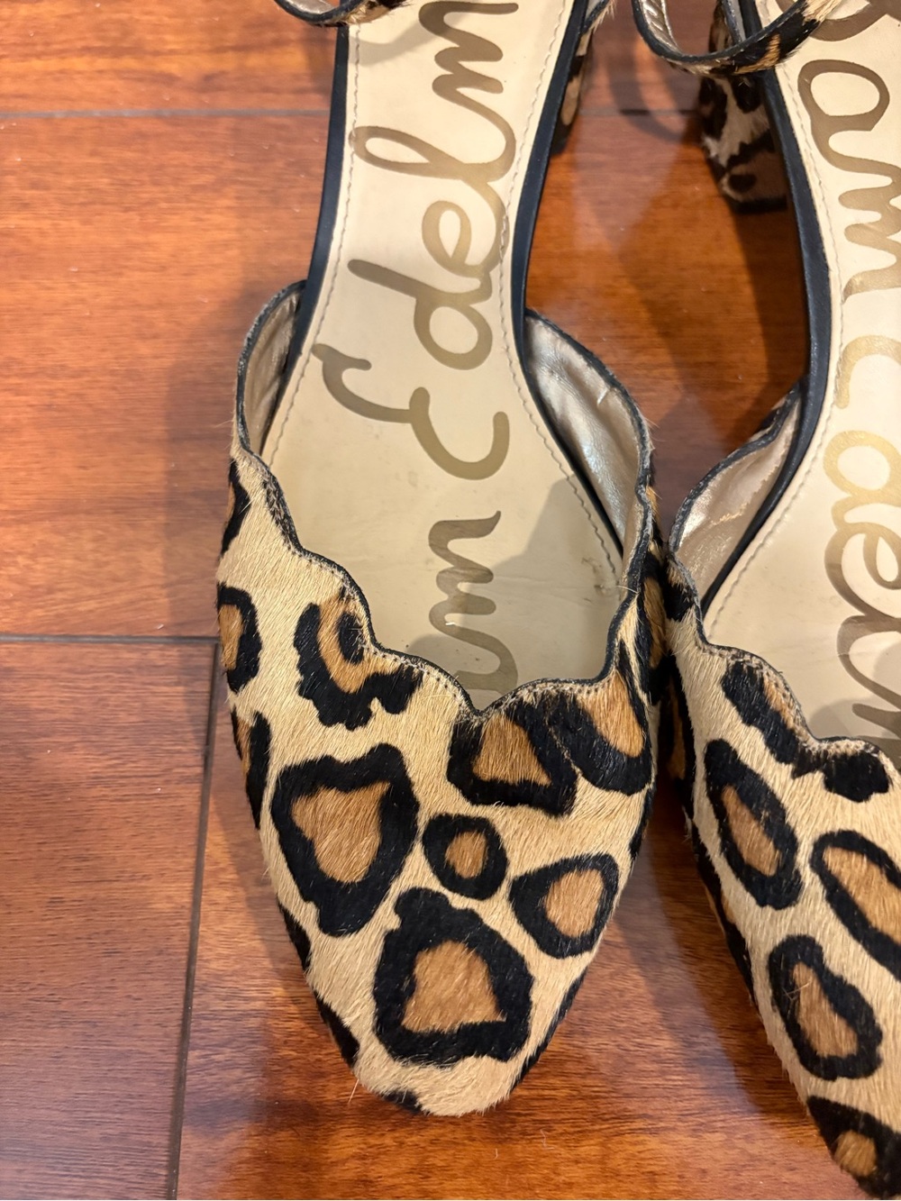 Sam Edelman Leopard Print Ankle-Strap Block Heel Pumps in Tan and Black - Picture 5 of 6